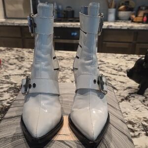 Stylish White Buckle Ankle Boots